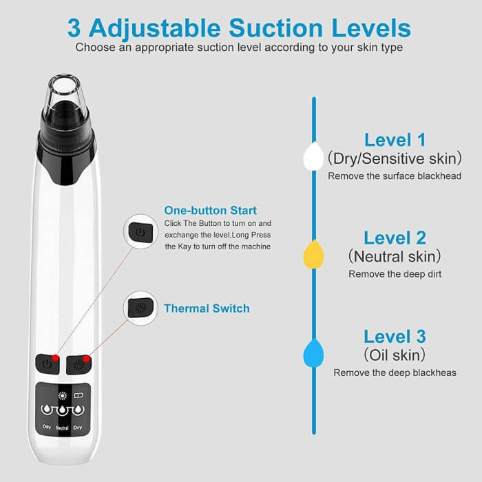 Pore Vacuum Blackhead and Whitehead Remover for Nose and Face